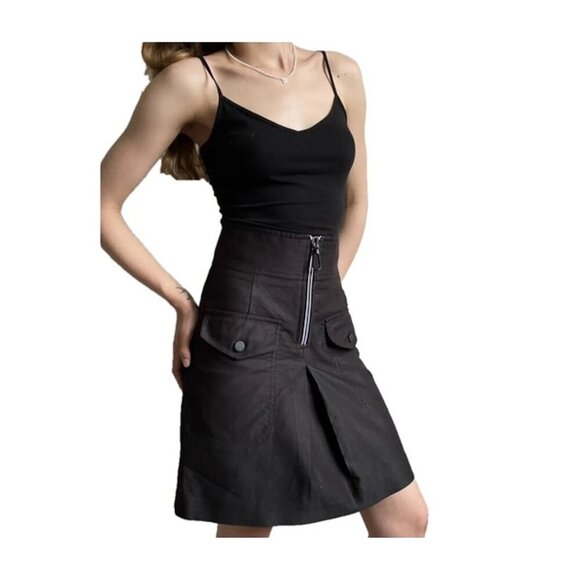 SANDRO Aliya High Waist Zip-Detail Pocket A-Line Skirt Black - Picture 1 of 6